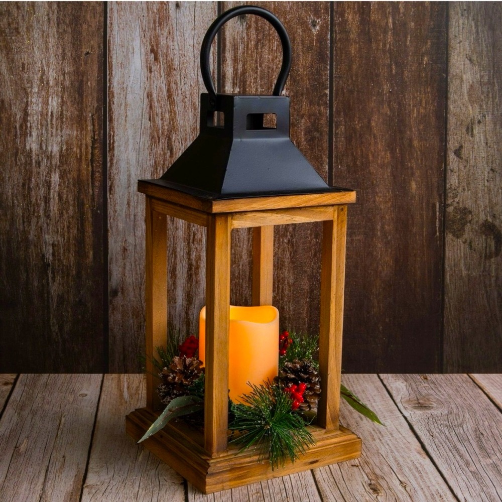 NWT- Leaves & Pinecones Light Up Wood
Lantern